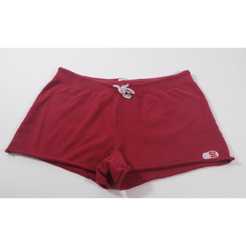 Abercrombie Shorts Womens L Red Spellout Logo Y2K Cotton Sweat Shorts Raw Hem